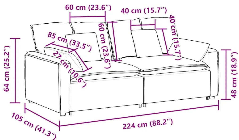 Sofá modular com almofadas cinzento nublado