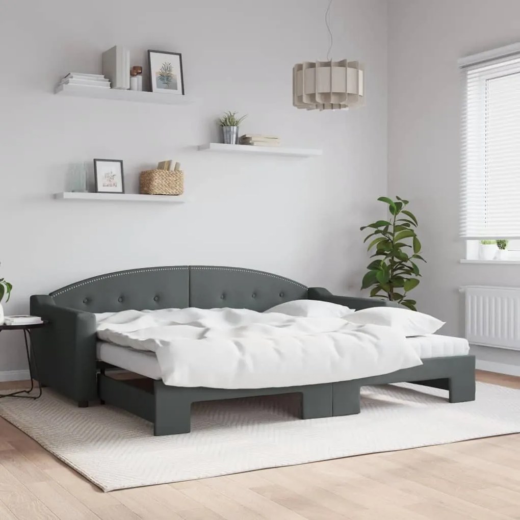 Sofá-cama c/ gavetão e colchões 90x200cm tecido cinzento-escuro