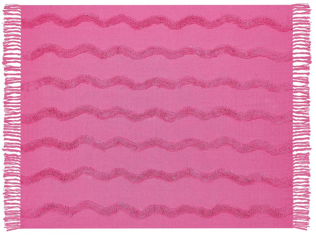 Manta decorativa em algodão rosa 125 x 150 cm KHARI Beliani