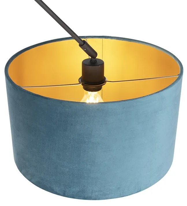 Candeeiro de suspensão preto com abajur em veludo azul com dourado 35 cm - Blitz Clássico / Antigo
