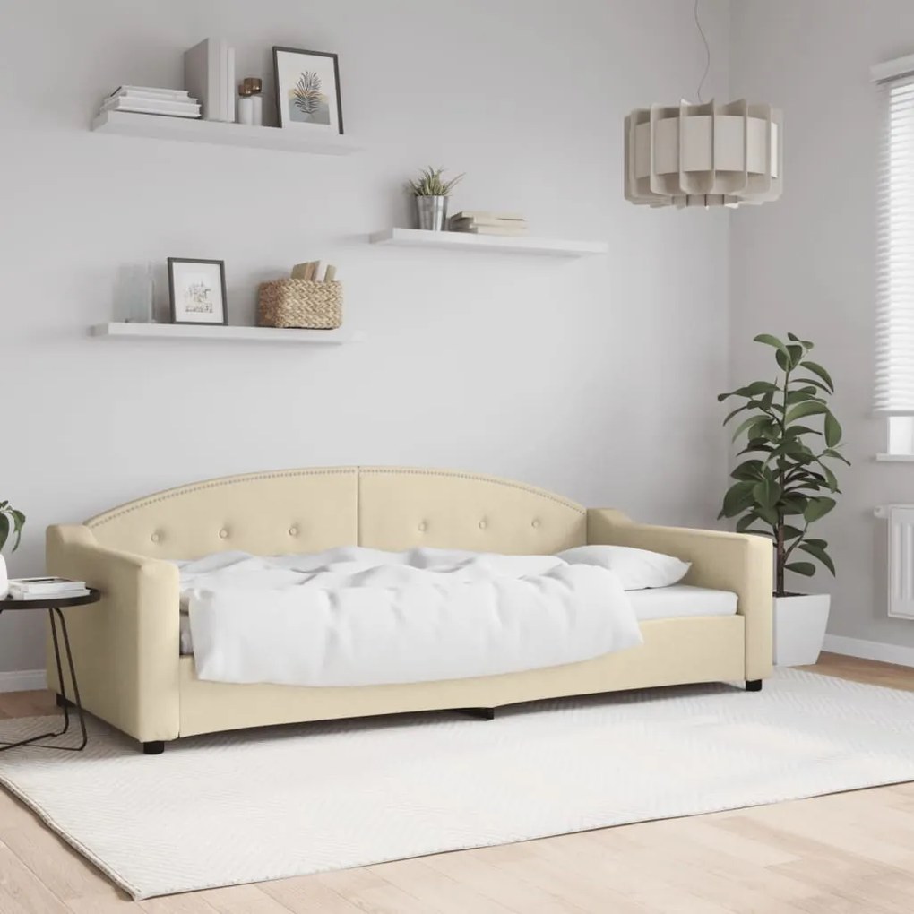 Sofá-cama 90x200 cm tecido cor creme