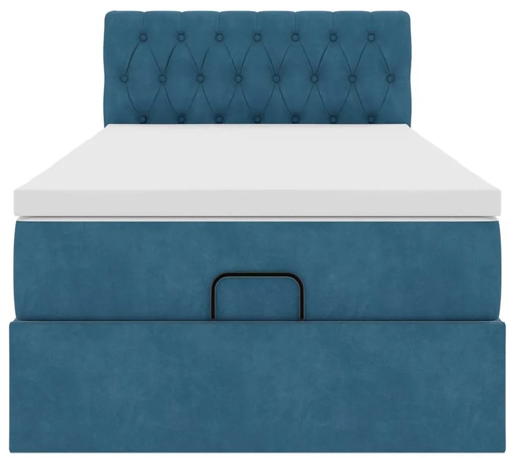 Estrutura de cama otomana com colchão azul escuro Veludo