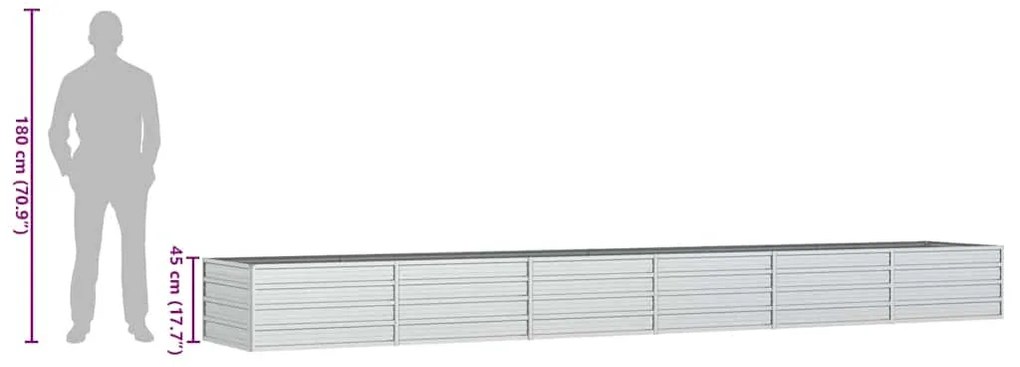 Canteiro elevado de jardim 480x80x45cm aço galvanizado prateado