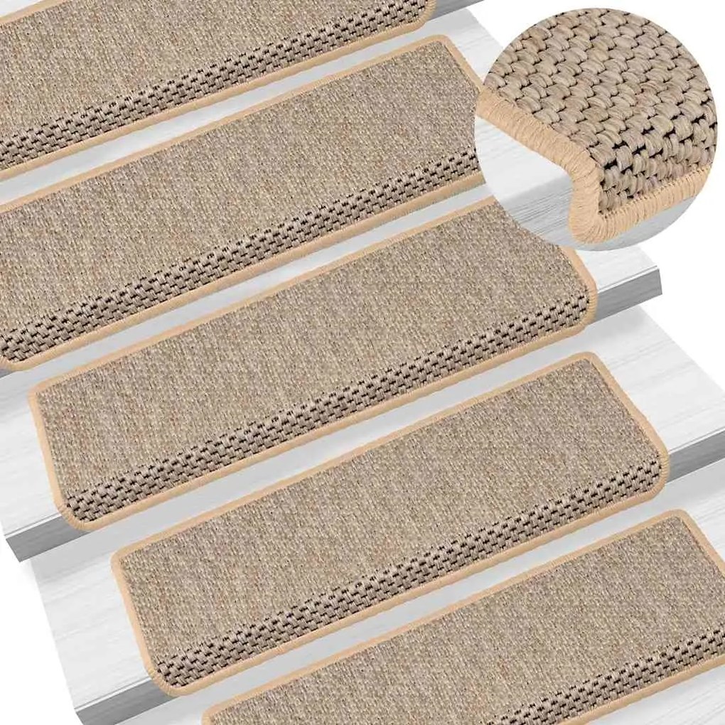 Tapetes escada adesivos aspeto sisal 30pcs 65x21x4cm bege-claro