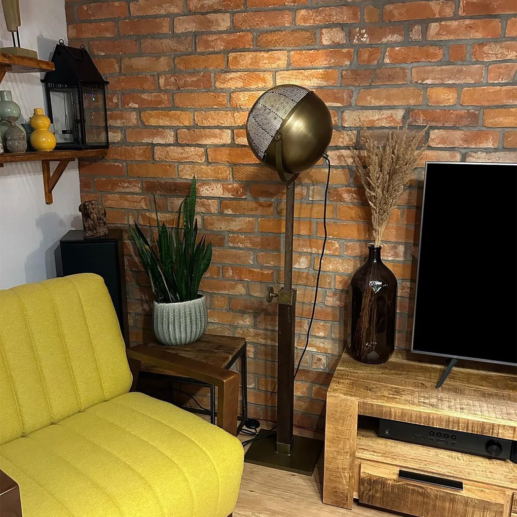 Candeeiro de pé industrial bronze com madeira ajustável - Haicha