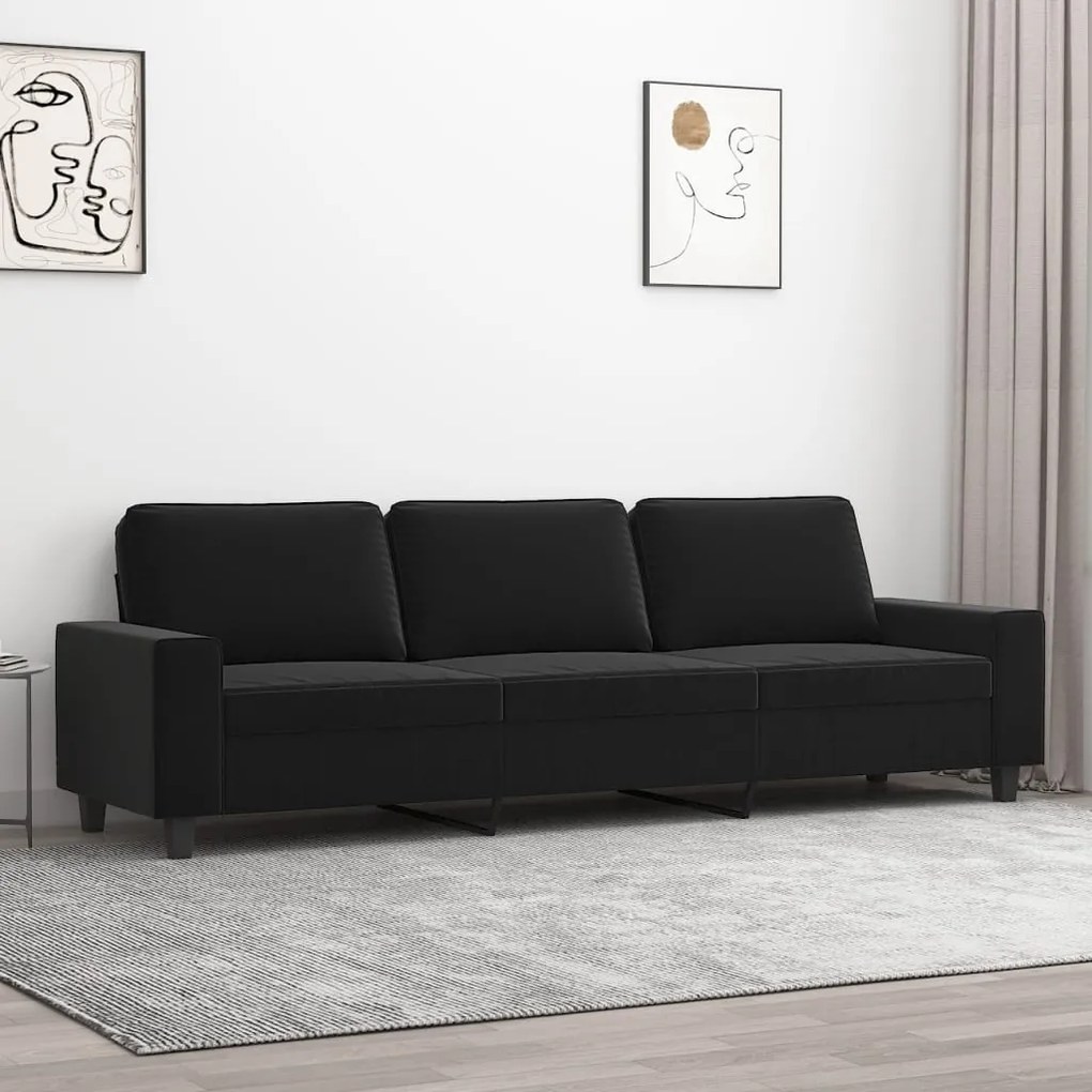 vidaXL Sofá de 3 lugares 210 cm tecido de microfibra preto
