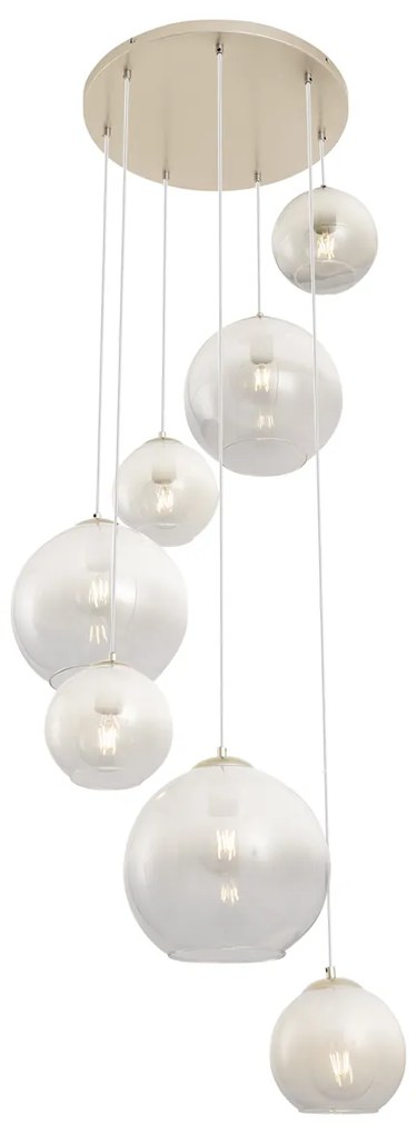 Candeeiro suspenso Art Deco bege com vidro branco 7 luzes - Sandra Art Deco