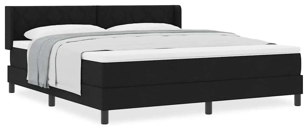 Cama Box com cabeceira Preto 180 x 200 cm Têxtil