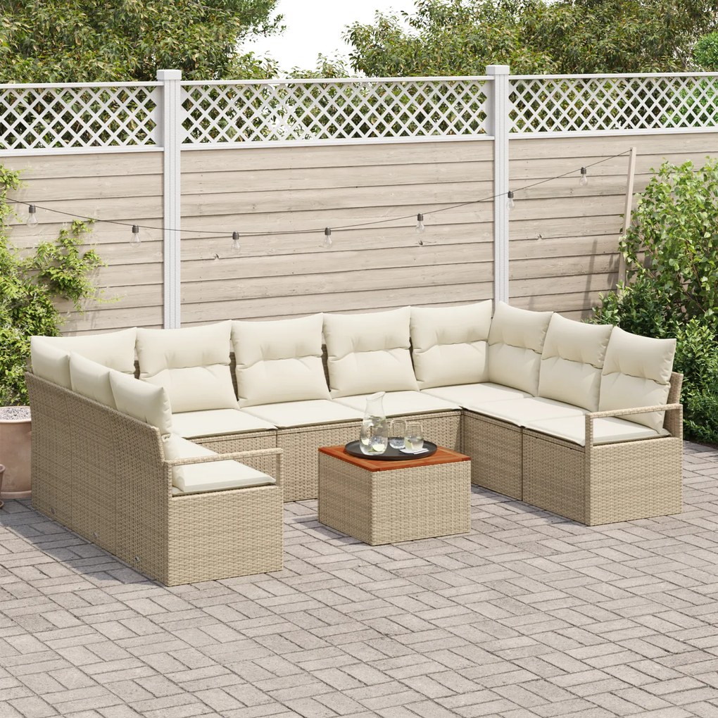 Conjunto de Sofá de Jardim vidaXL de 10 peças com Almofadas Bege Ratta