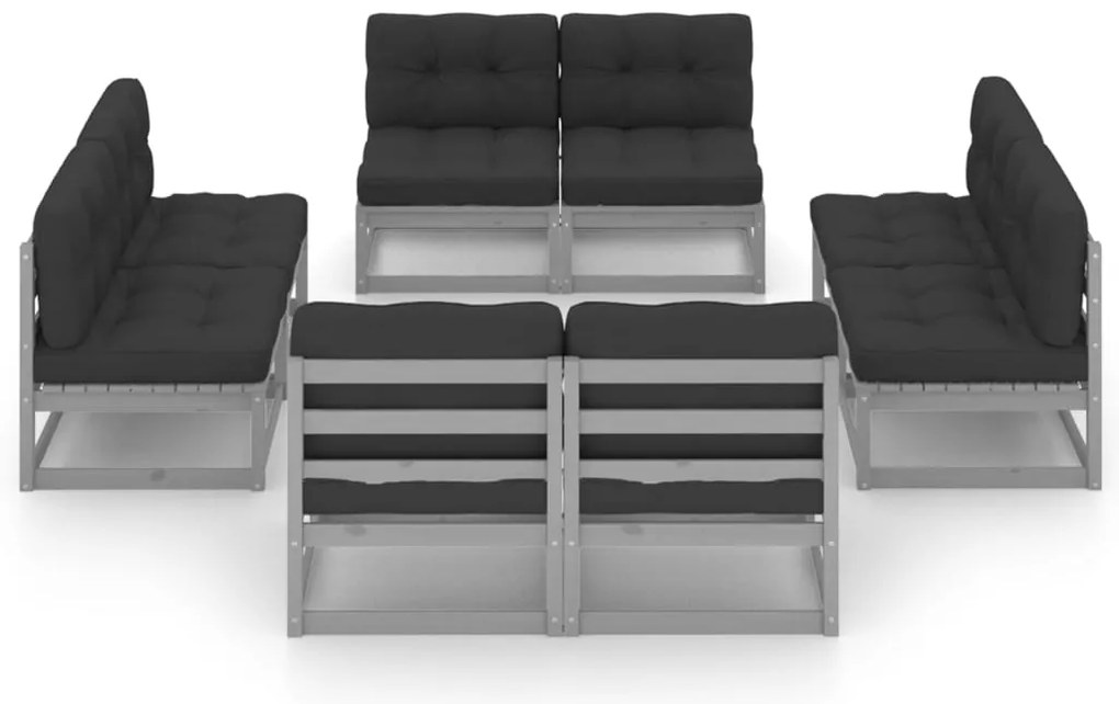8 pcs conjunto lounge de jardim c/ almofadões pinho maciço