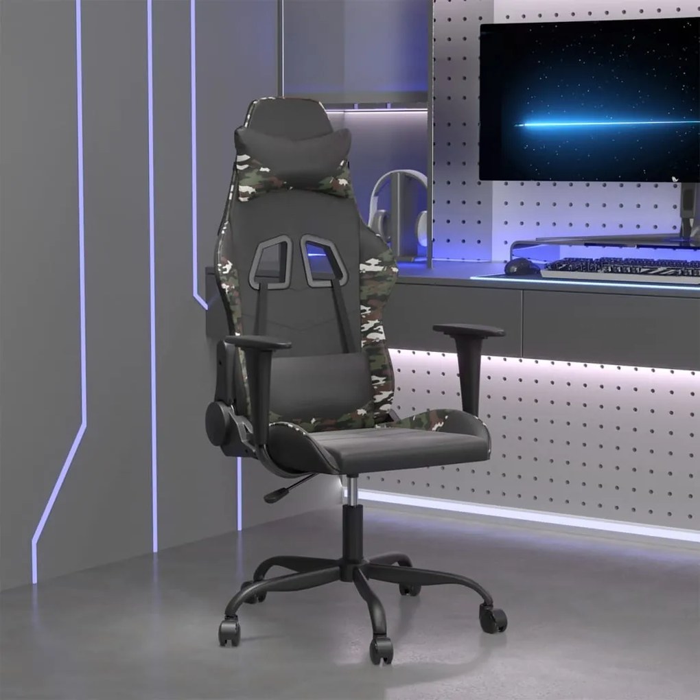 vidaXL Cadeira gaming couro artificial preto e camuflado