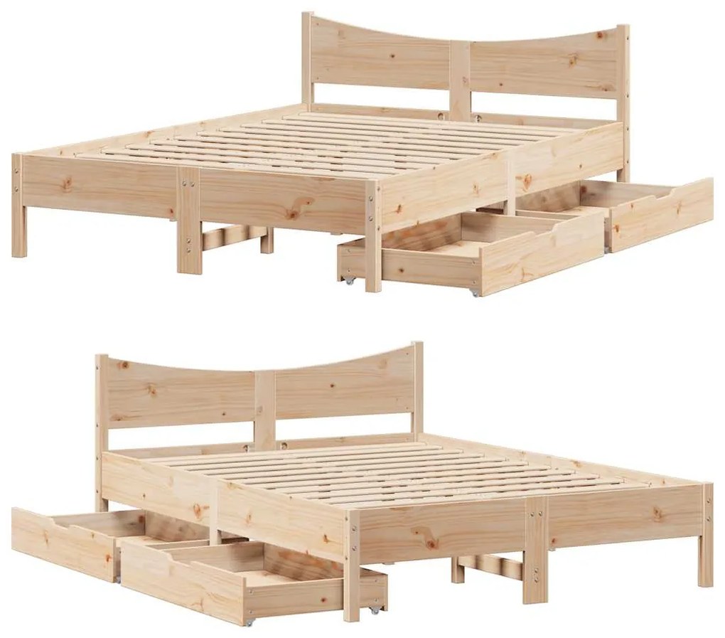 Estrutura de cama c/ gavetas 120x190 cm madeira de pinho maciça