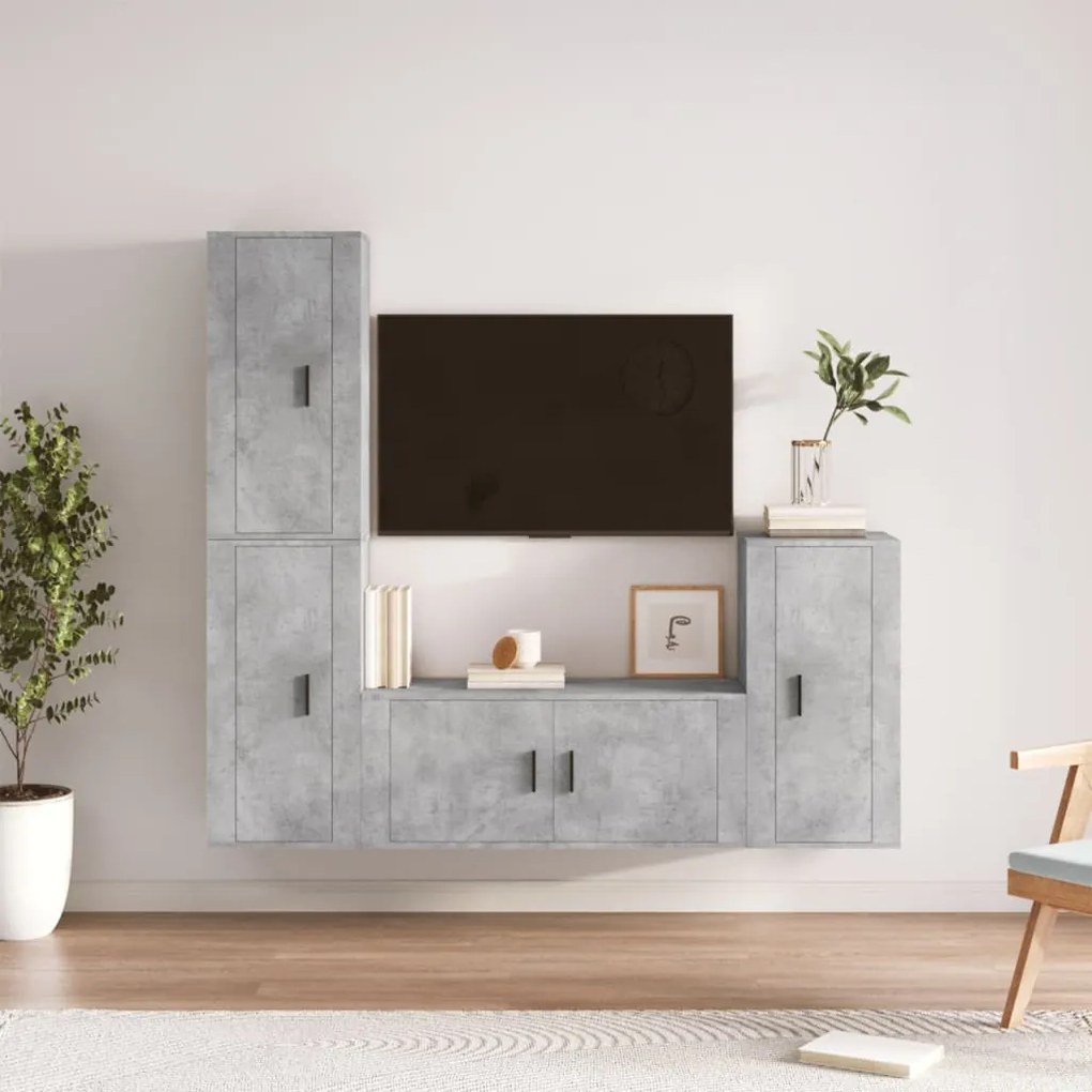 vidaXL Conjunto móveis de TV 4 pcs madeira processada cinzento cimento