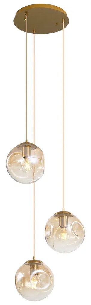 Candeeiro de Suspensão Art Déco Latão com Vidro Âmbar 3-Luzes - Douglass Art Deco