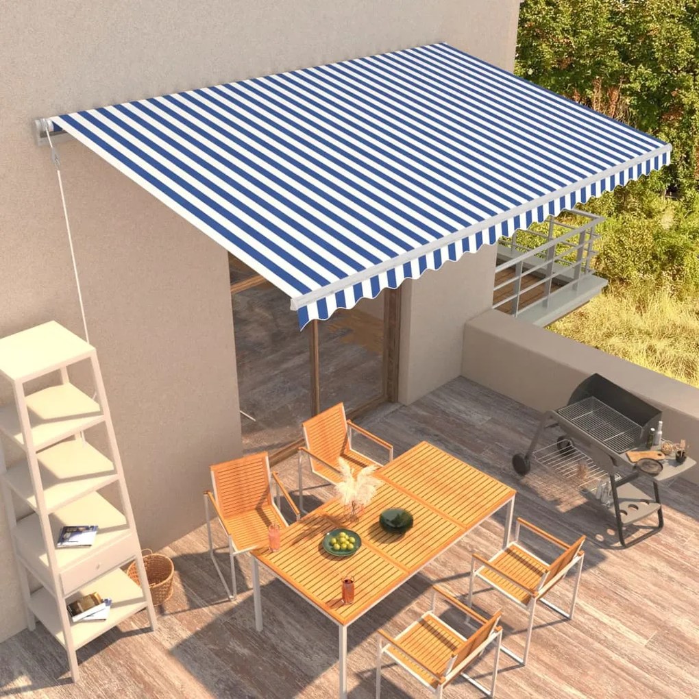vidaXL Toldo retrátil automático 500x300 cm azul e branco