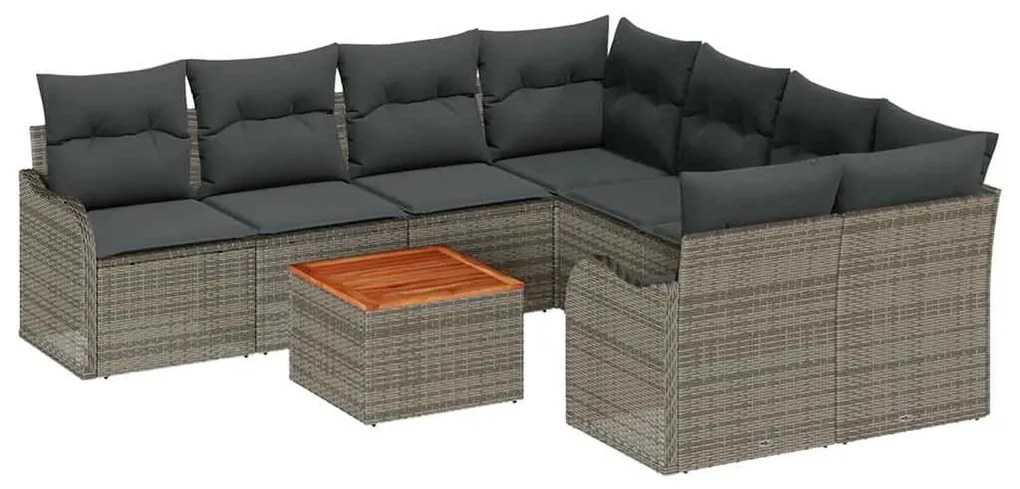 Conjunto de Sofá de Jardim 9 pcs Cinzeto Grande Ratan, Madeira