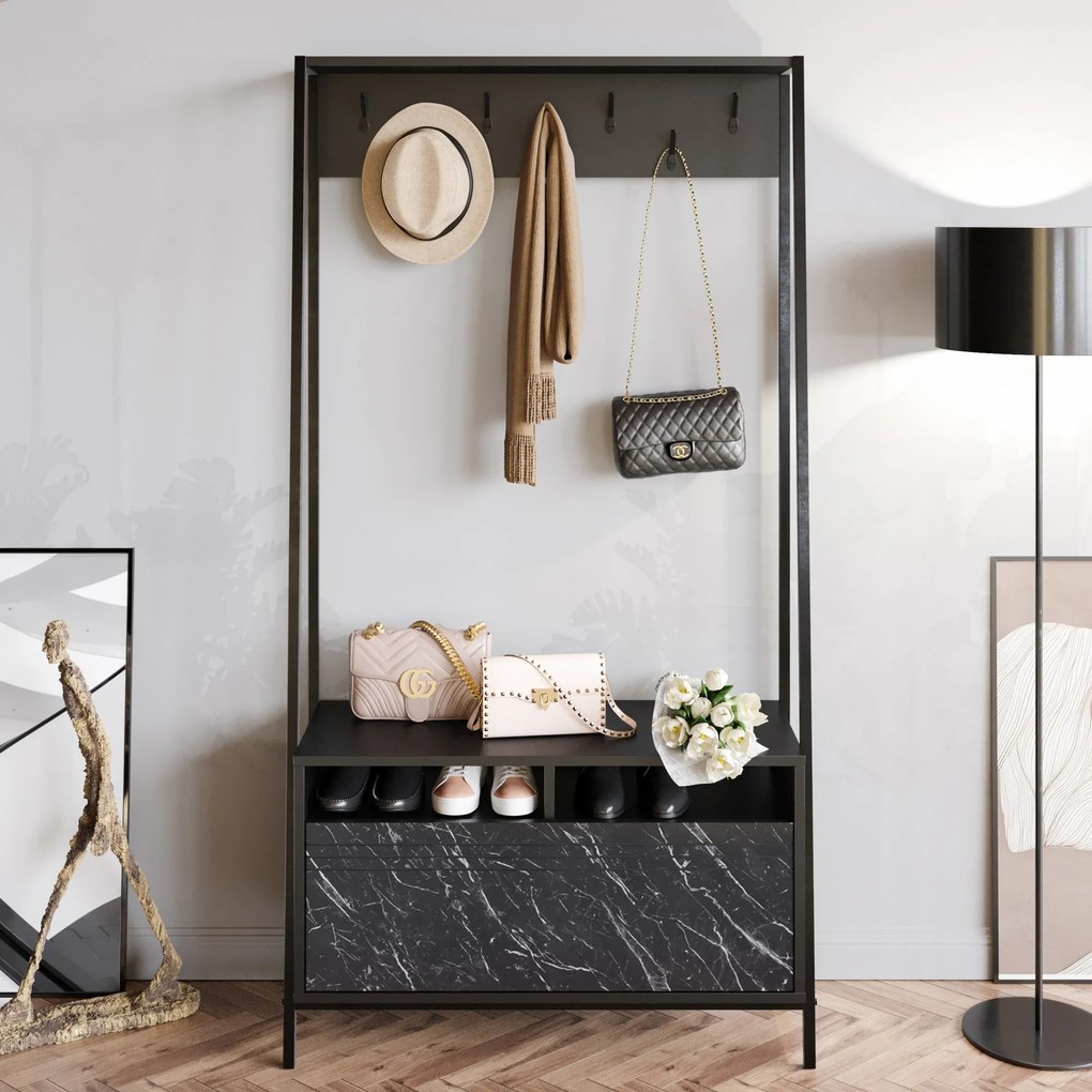 Hall Stand Devin – Preto Mármore – 94x180x35,3 cm