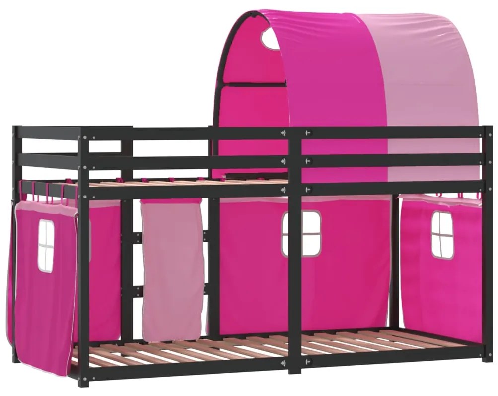 Beliche com cortinas 90x200 cm madeira de pinho maciça rosa