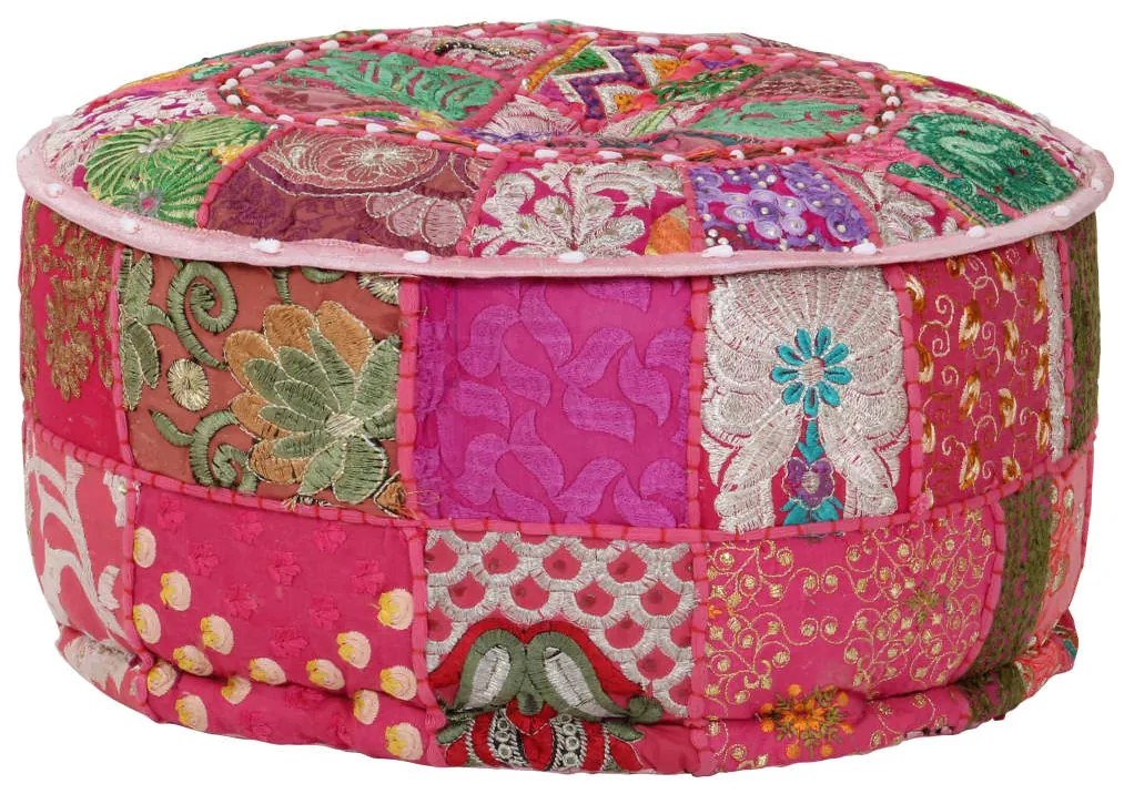 vidaXL Pufe de retalhos redondo algodão artesanal 40x20 cm rosa