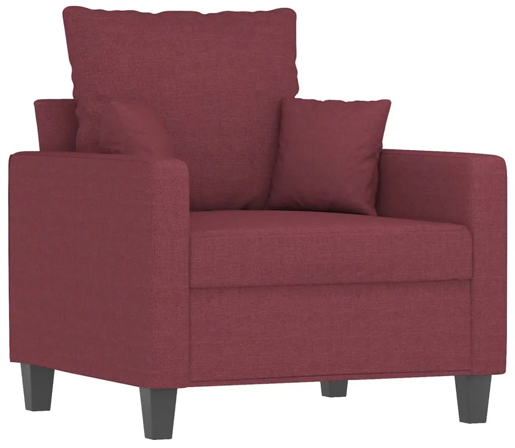 3 pcs conjunto de sofás com almofadas tecido vermelho-tinto