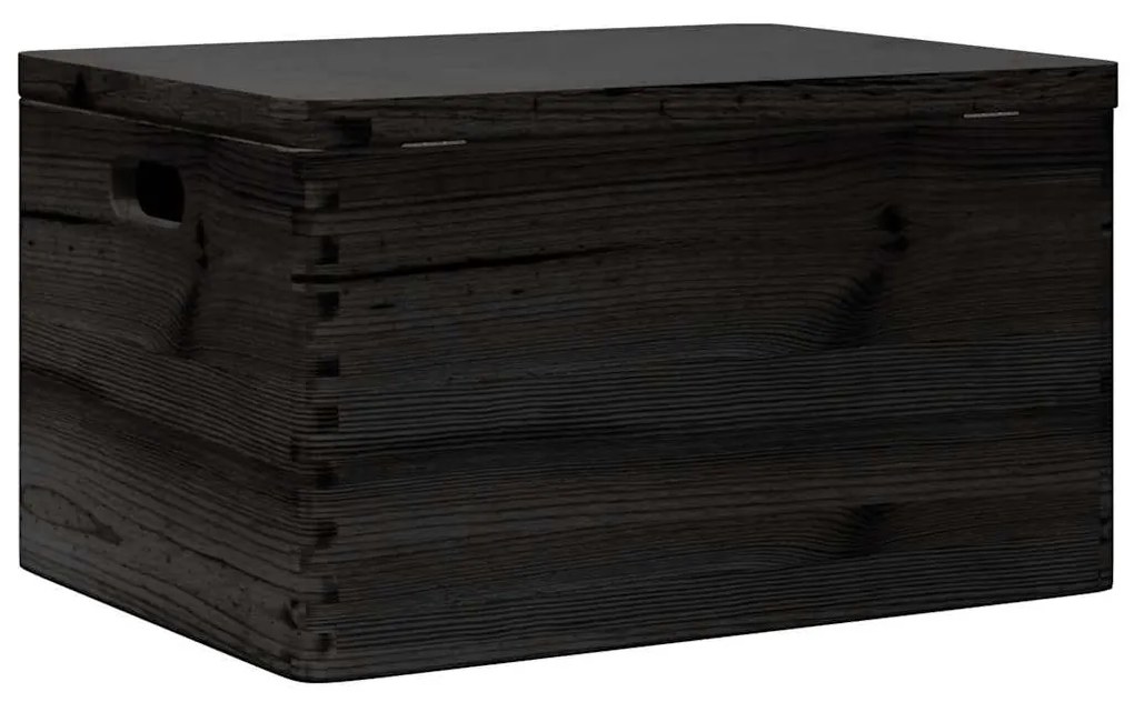 Caixa madeira tampa pegas preta 40x30x23cm pinho madeira maciça