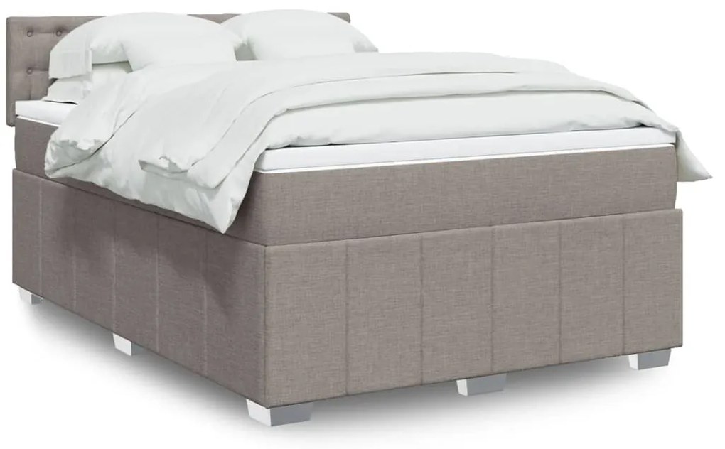 vidaXL Cama com molas/colchão 140x200 cm tecido castanho-acinzentado