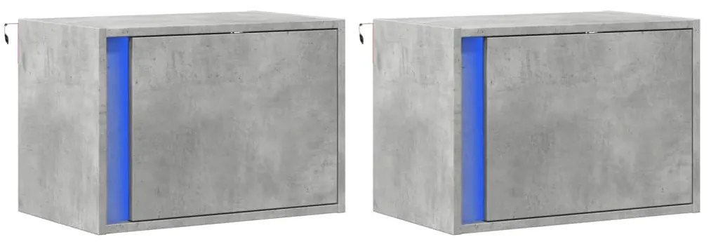 Mesas de cabeceira de parede c/ luzes LED 2pcs cinzento cimento