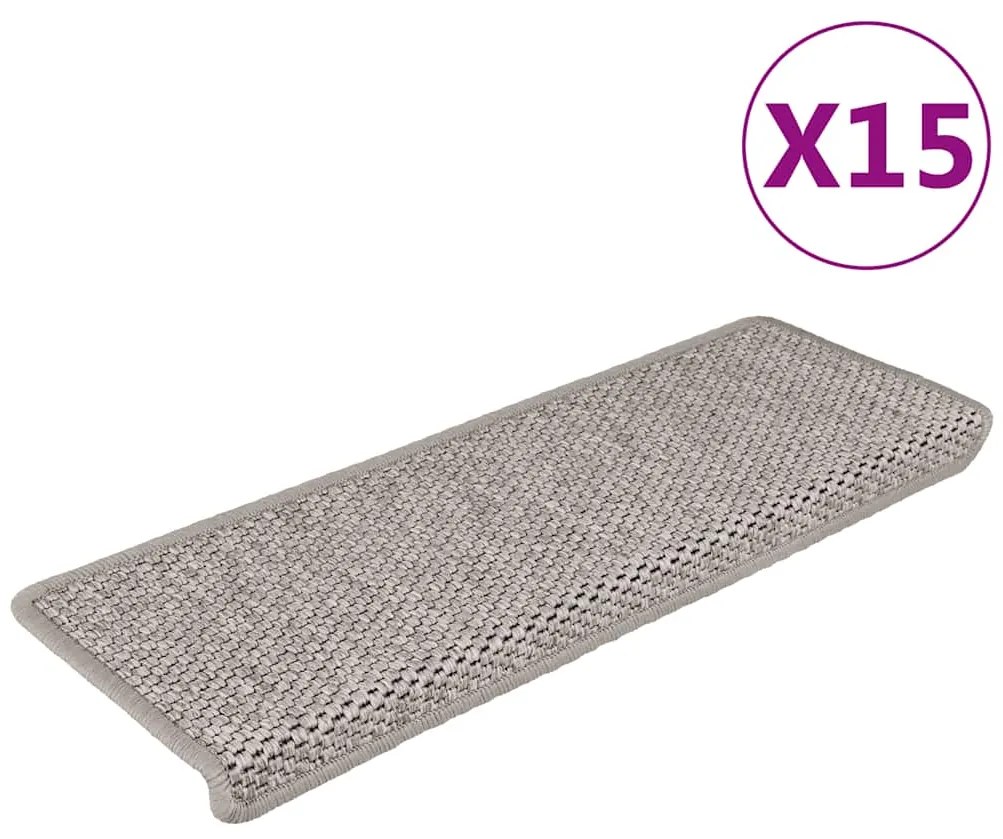 Tapetes escada adesivos aspeto sisal 15pcs 65x21x4 cm prateado
