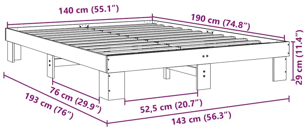 Estrutura de cama sem colchão 140x190 cm de madeira de carvalho