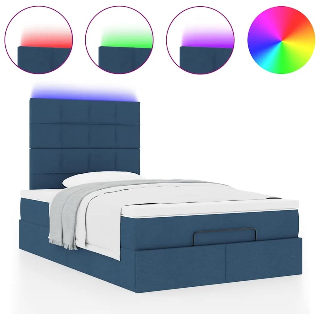 Estrutura de cama otomana com colchão 120x200 cm tecido azul