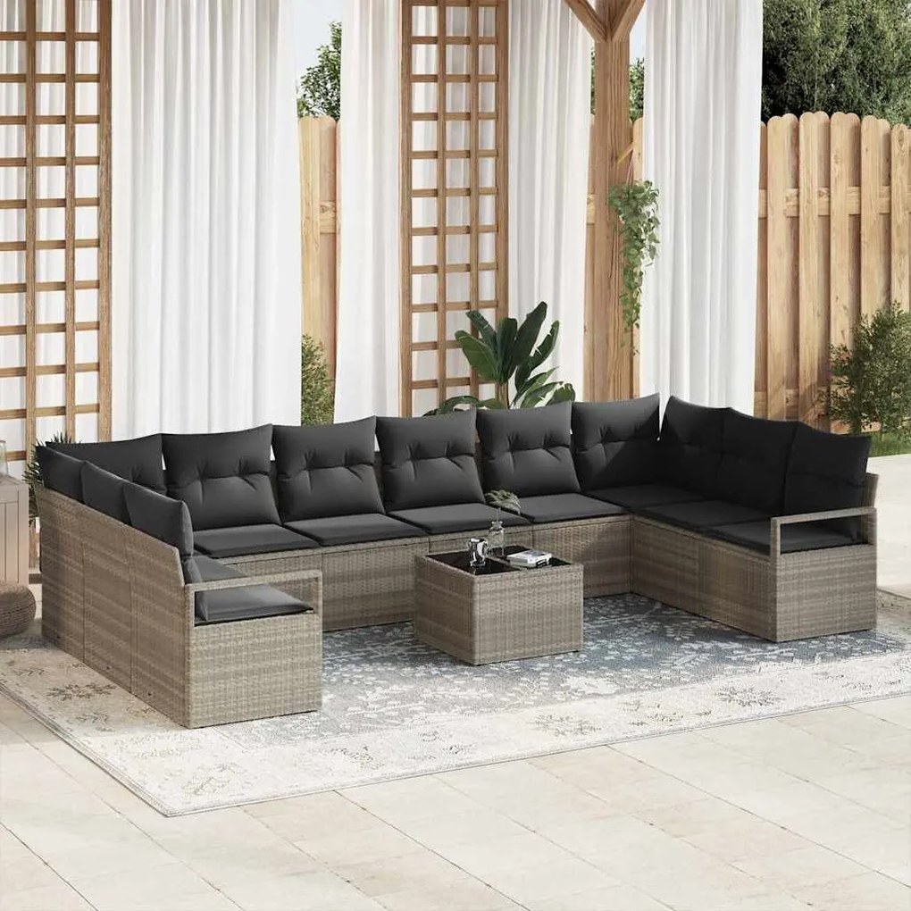 vidaXL Conjunto de Sofá de Jardim 11 Peças com Almofadas em Rattan Sintético Cinza