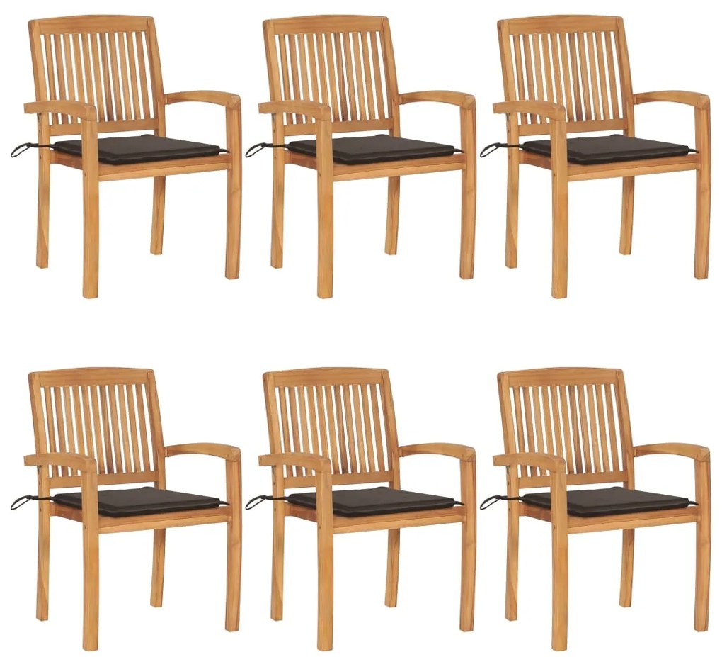 Cadeiras de jardim empiháveis c/ almofadões 6 pcs teca maciça
