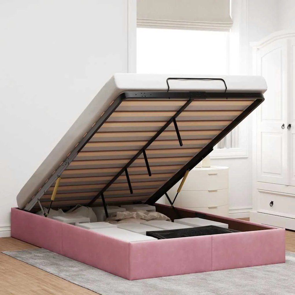 Ottoman Bed Frame No Colchão Rosa 120x190 cm Veludo
