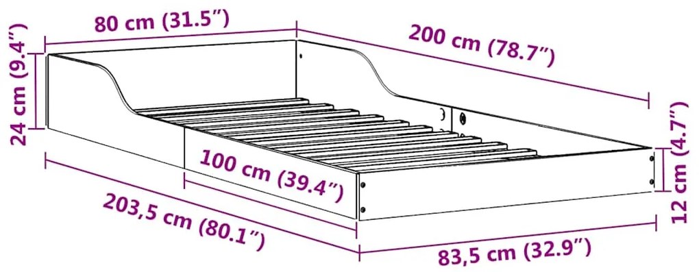 Estrutura da Cama Castanho 80 x 200 cm Madeira de pinho maciça
