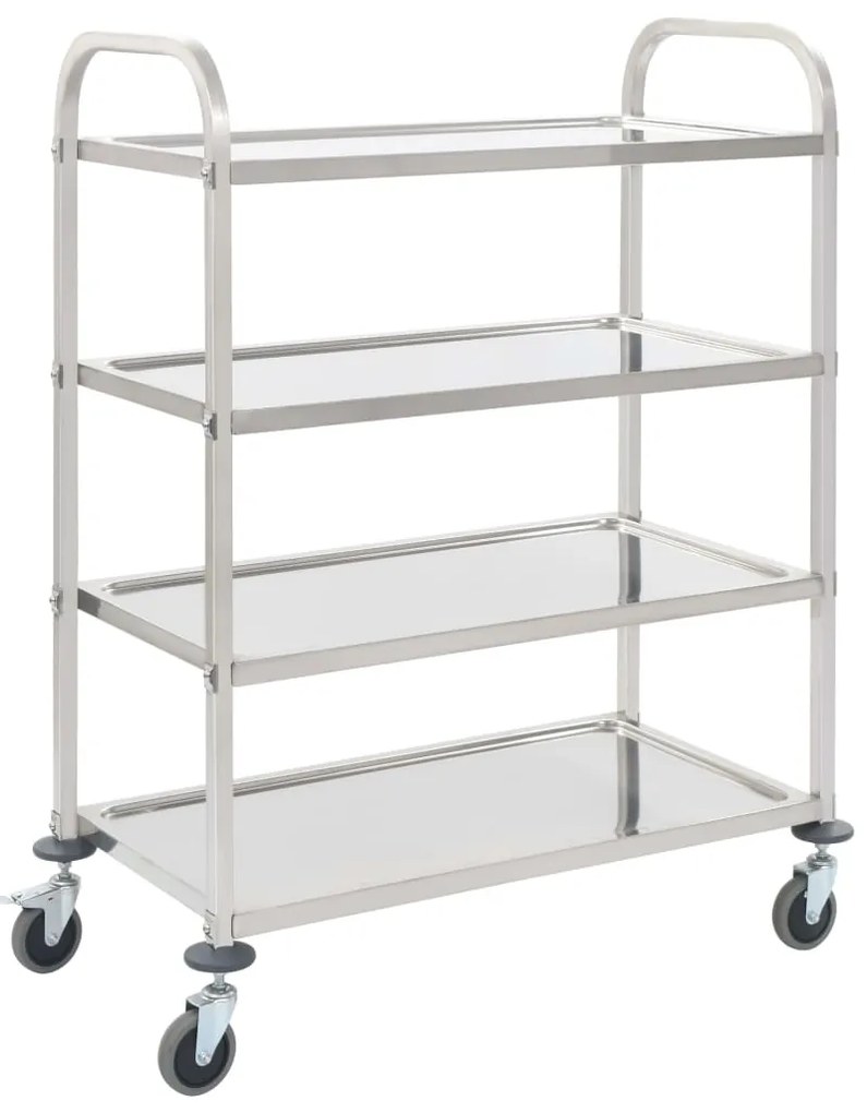 Carrinho de cozinha de 4 níveis 107x55x125 cm aço inoxidável