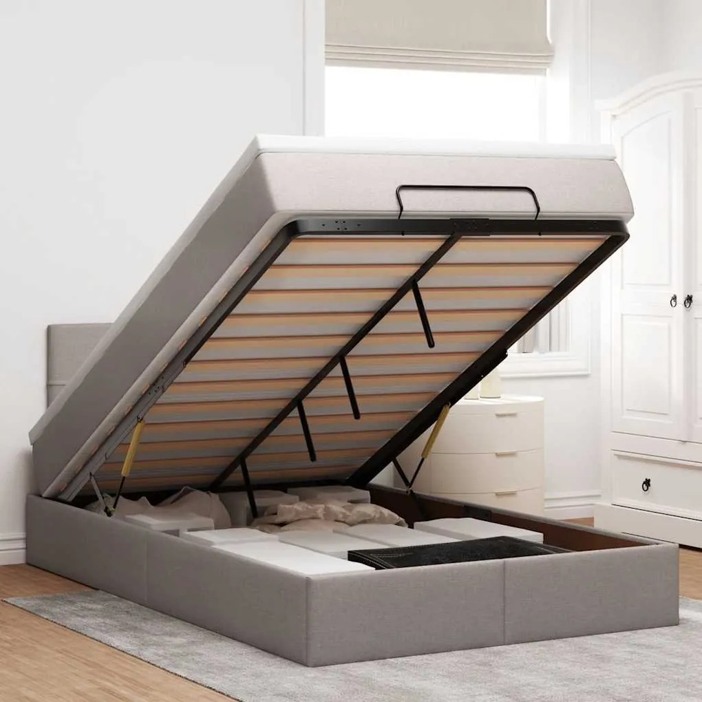 vidaXL Estrutura de cama otomana com colchão 120x190cm tecido cinzento