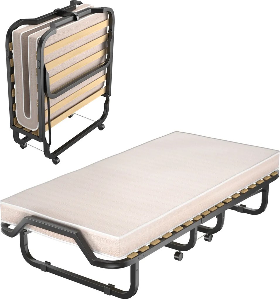 Cama Dobrável Individual "EIRIK" com Colchão Viscoelástico e Estrutura