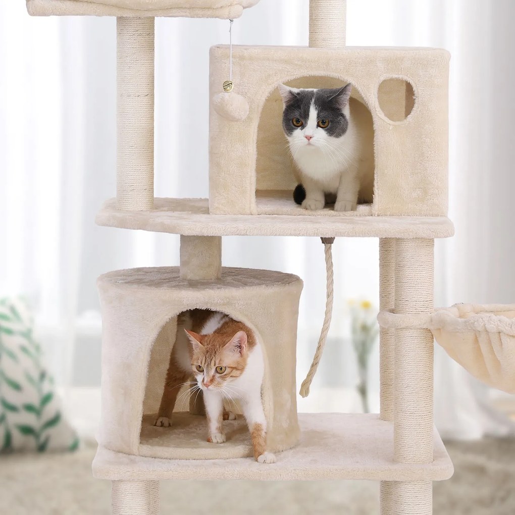Arranhador gatos 2 cavernas 55 x 45 x 152 cm bege