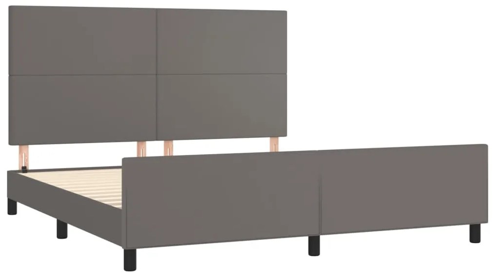 Estrutura cama c/ cabeceira 180x200cm couro artificial cinzento
