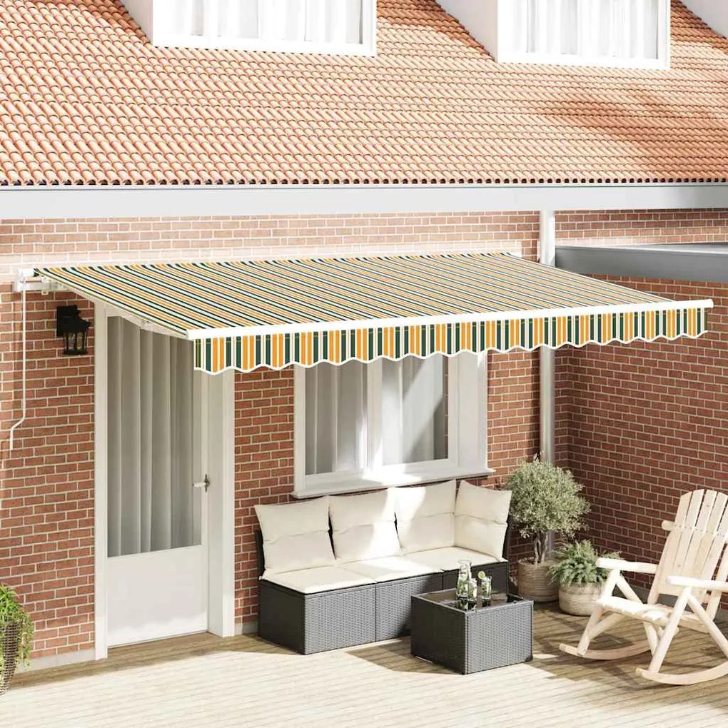 Toldo Retrátil Manual Verde e Amarelo e Branco