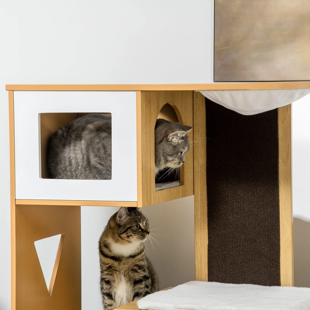 PawHut Casa para Gatos Altura 92,5cm Torre para Gatos com 3 Casas de M