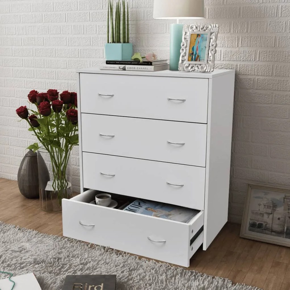 242545 vidaXL Aparador com 4 gavetas 60 x 30,5 x 71 cm branco