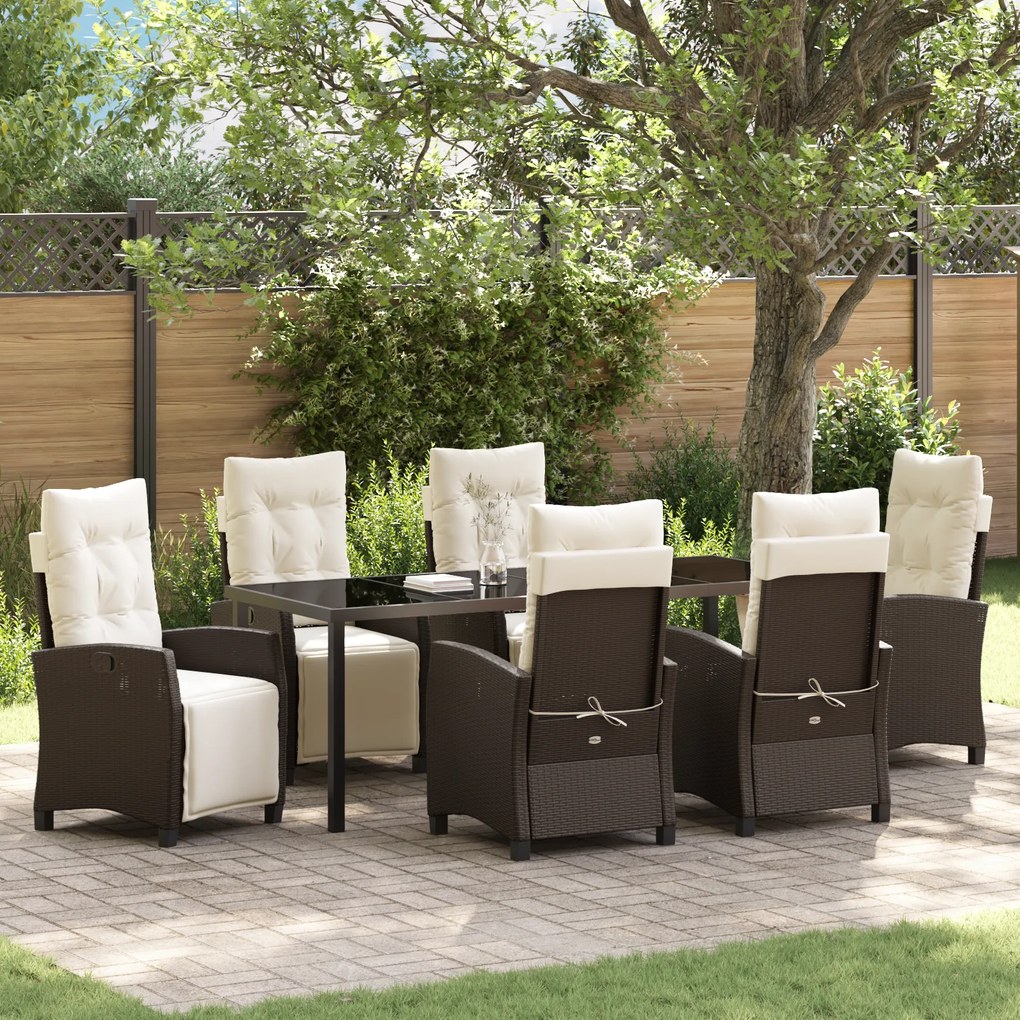 vidaXL Conjunto de Jantar de Jardim de 7 Peças Castanho Rattan Poliéster