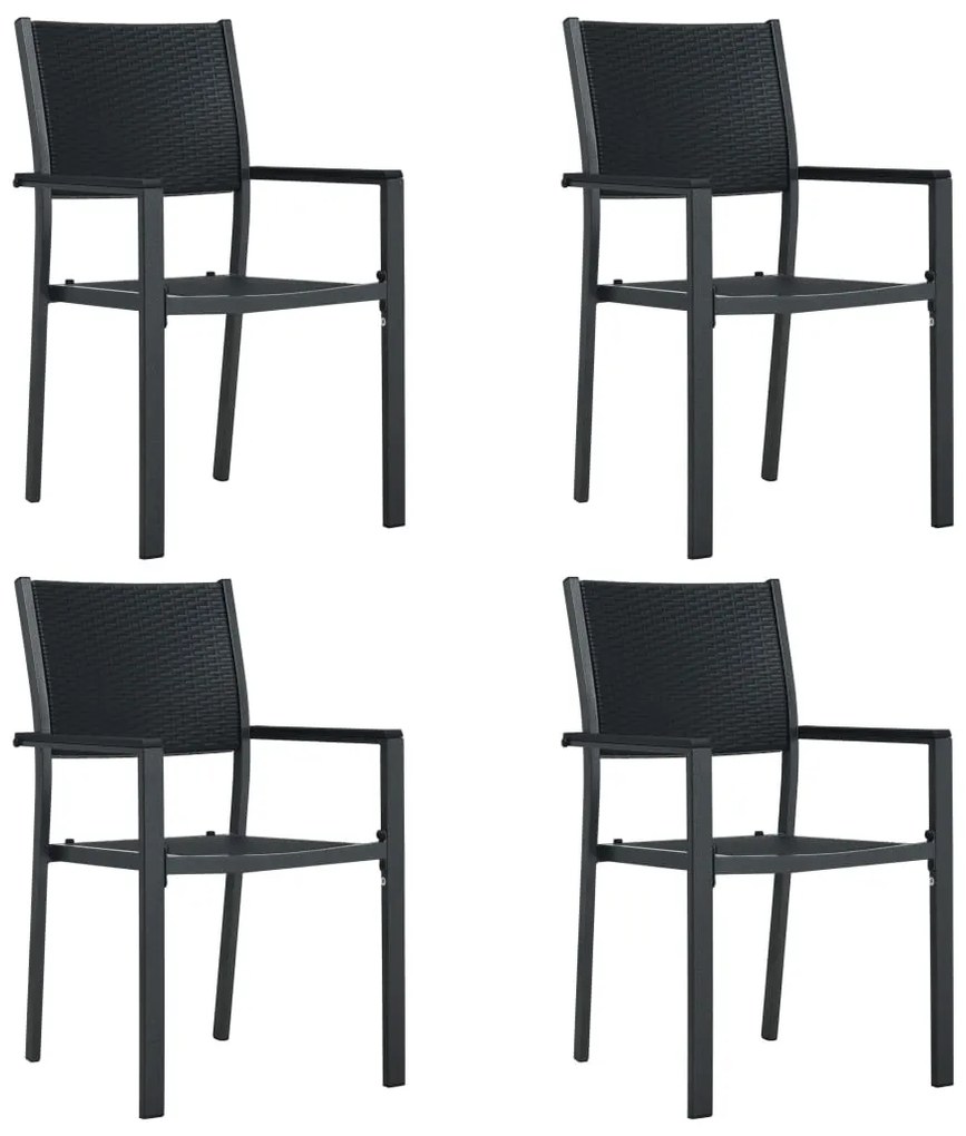 Cadeiras jardim 4 pcs plástico preto aspeto vime