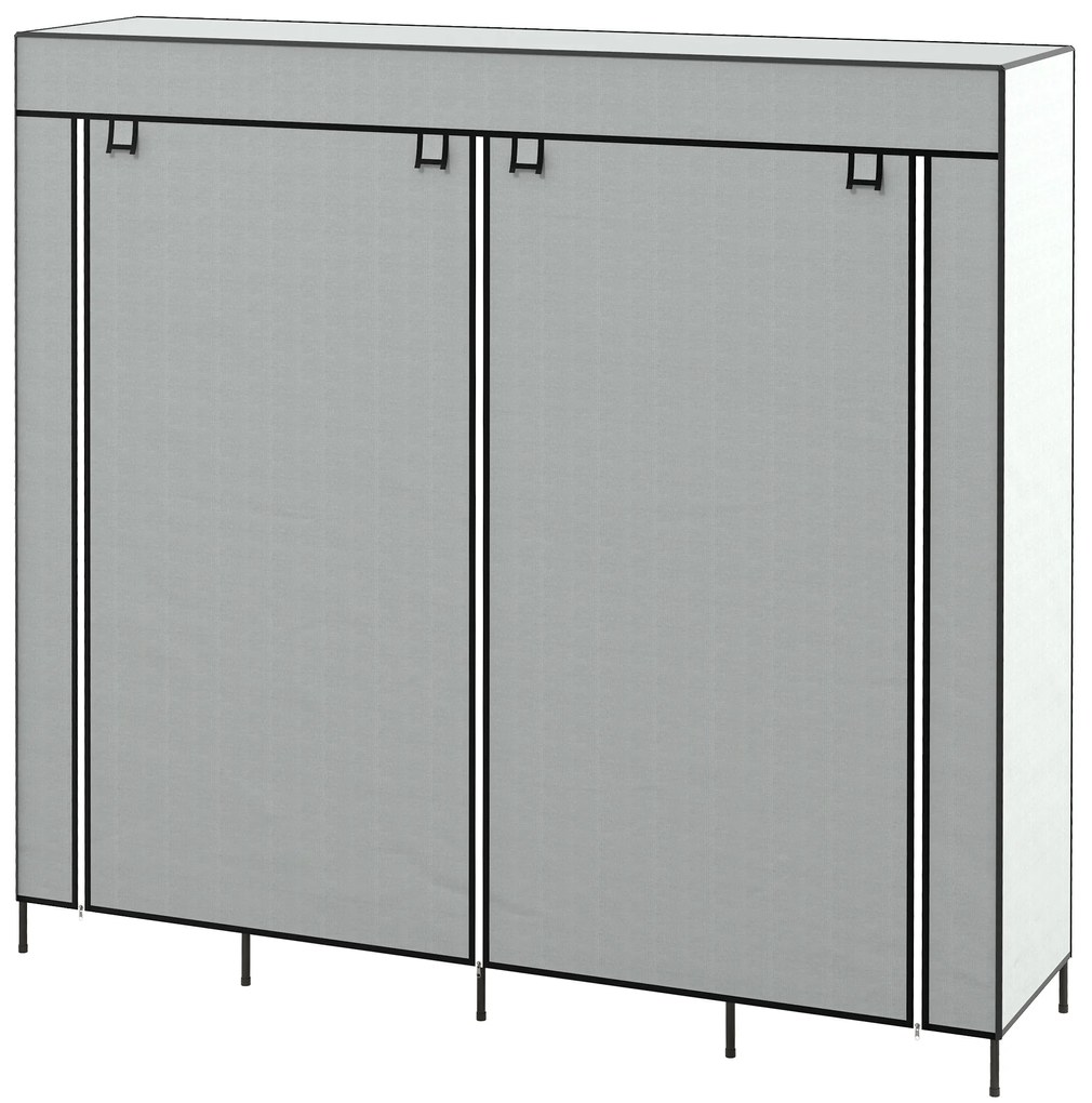 Roupeiro de Tecido com 10 Compartimentos 2 Trilhos Suspensos e 4 Gavetas de Tecido 166x42,5x169,5 cm Cinza Escuro