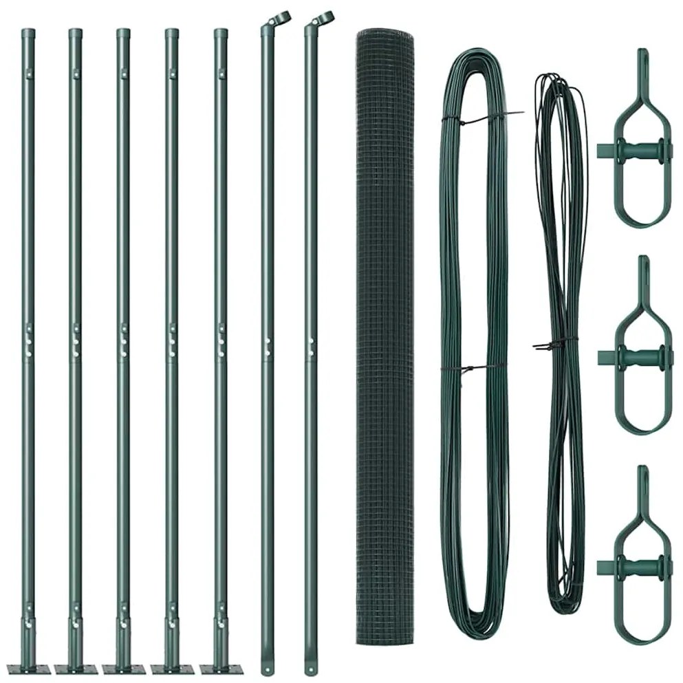 Cerca de Arame Welded com 7 Postes Flangeados Verde 1.4x10 m Aço