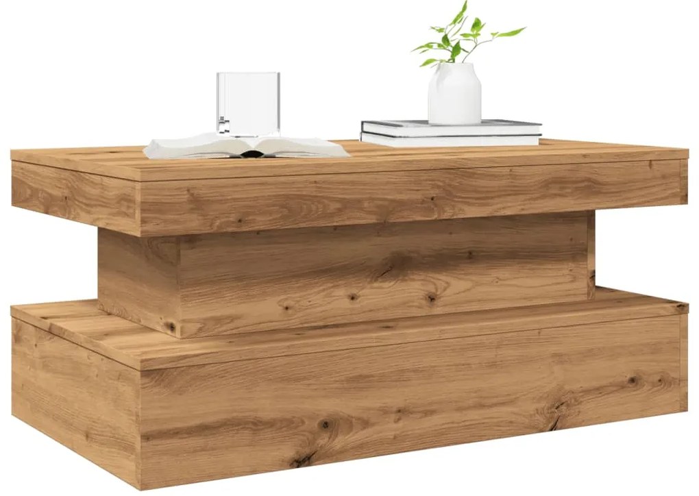 Mesa de centro com luzes LED 90x50x40 cm carvalho artisiano