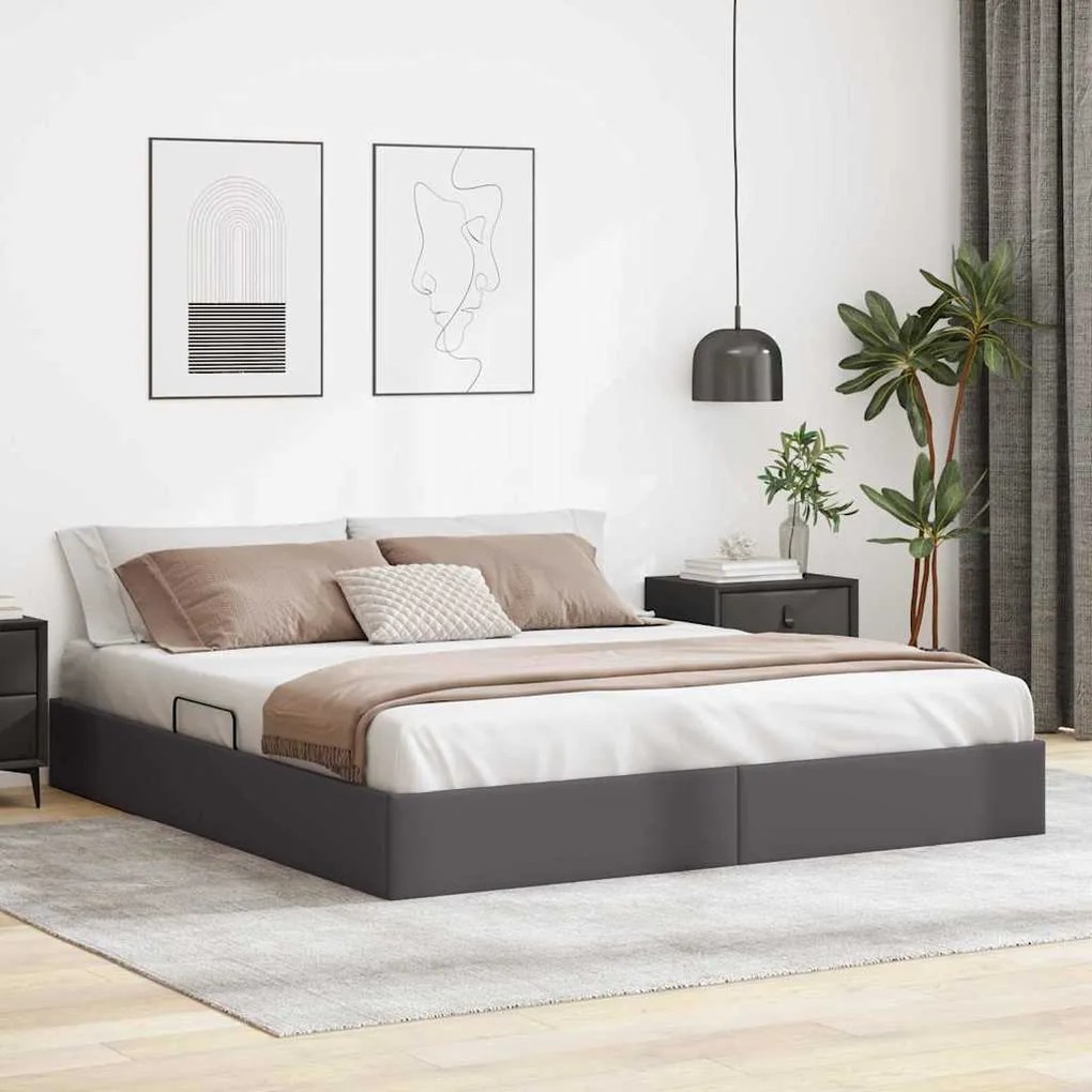 vidaXL Cama com Armazenamento Cinzeto 180 x 200 cm Couro sintético