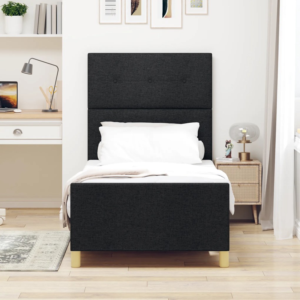 Estrutura de Cama de Tecido Preto vidaXL 90x190 cm
