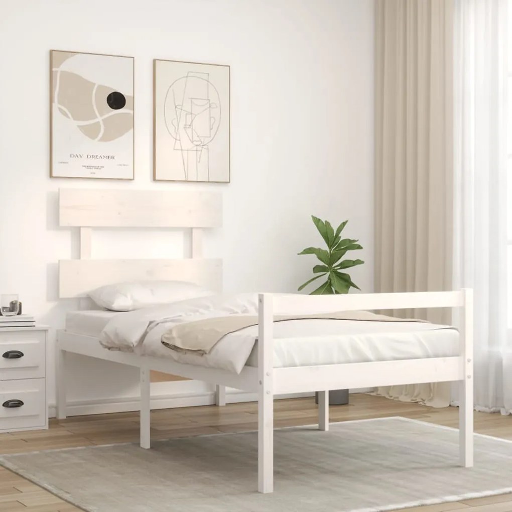 Cama para idosos com cabeceira 100x200 cm madeira maciça branco